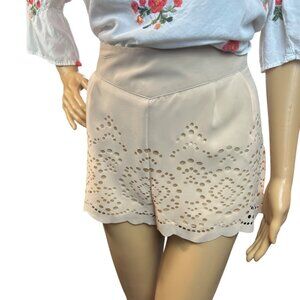 Sabine Beige Scalloped Hem Eyelet Shorts In Nude Size Medium